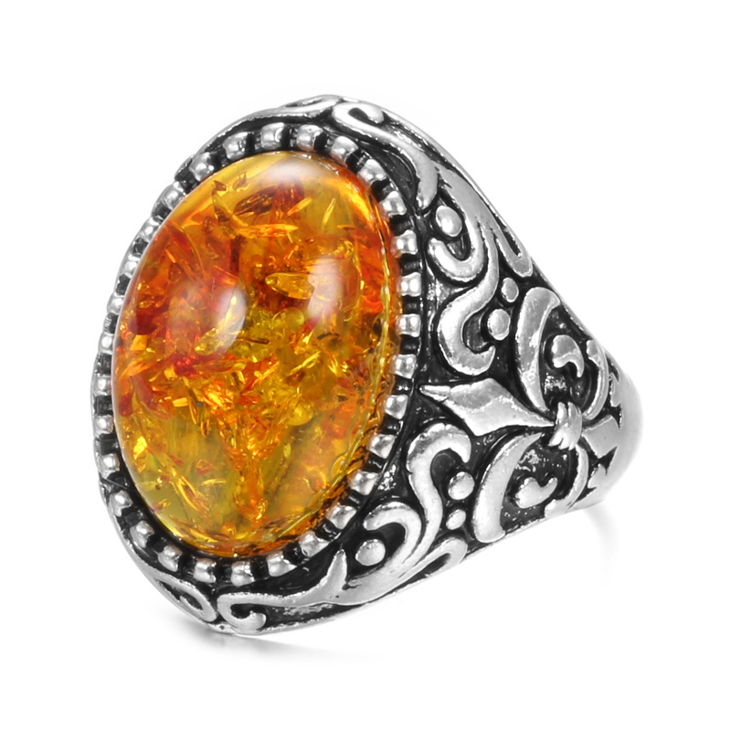 Silver amber stone US Size #7