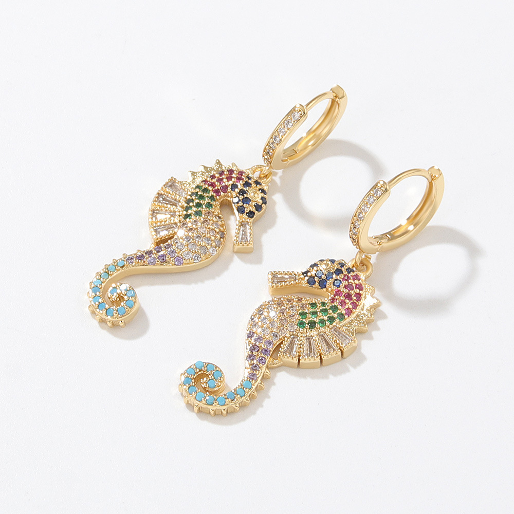 Colorful seahorse inlaid with zircon