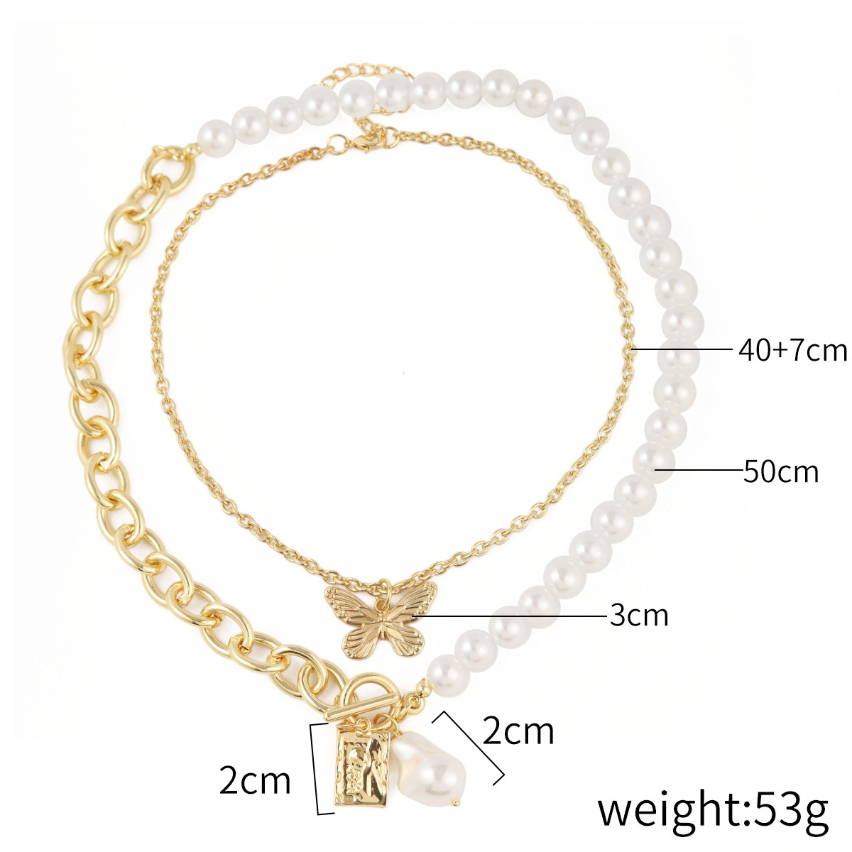 N2104-8 Gold Pearl Butterfly necklace