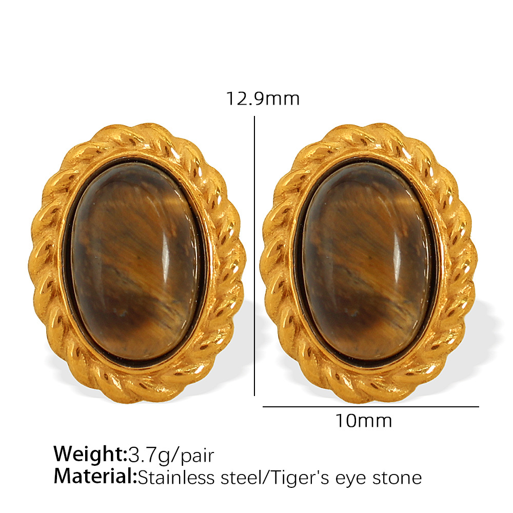 Tiger's Eye Stone gold earrings