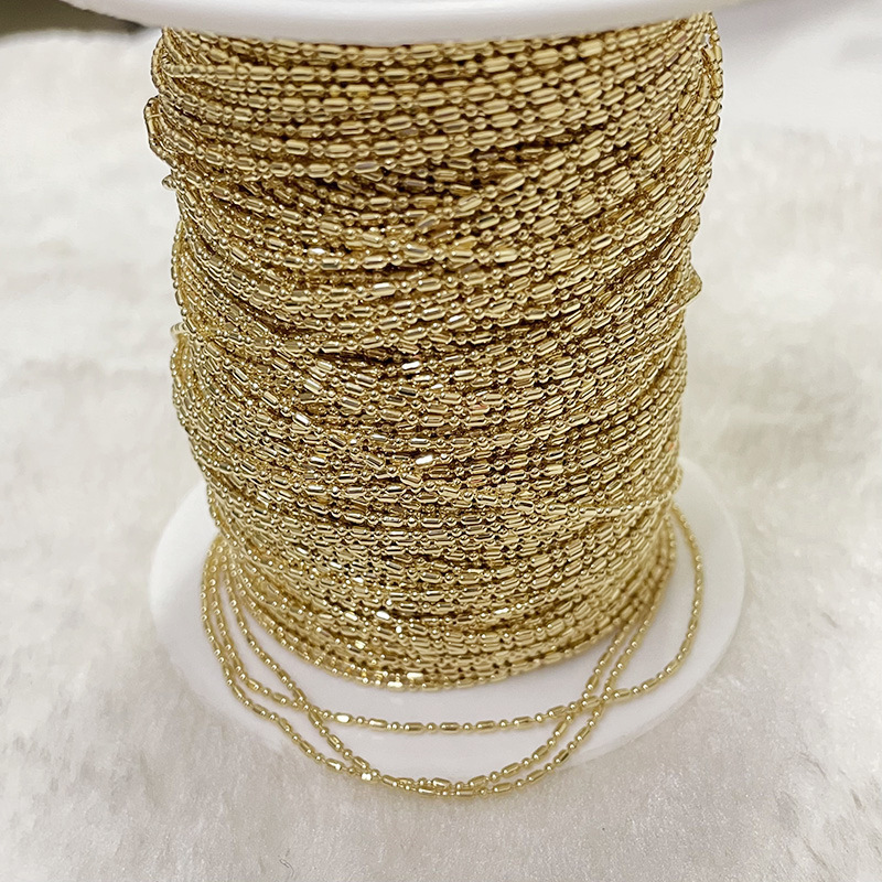 14k gold color long and short bead chain