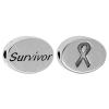 Sterling Silver Message Beads, 925 Sterling Silver, Flat Oval, word survivor, plated, with awareness ribbon pattern Approx 1.2-1.5mm 
