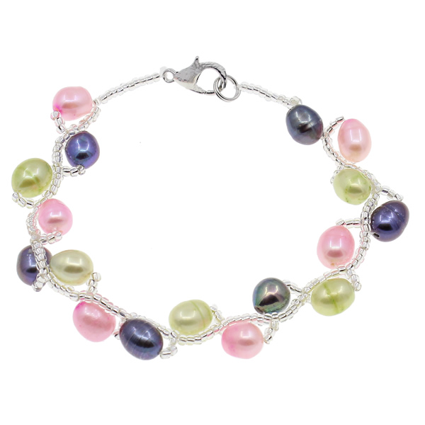 Freshwater Cultured Pearl Bracelet Freshwater Pearl with Glass Seed Beads brass lobster clasp Rice 6-7mm Sold Per Approx 7 Inch Strand