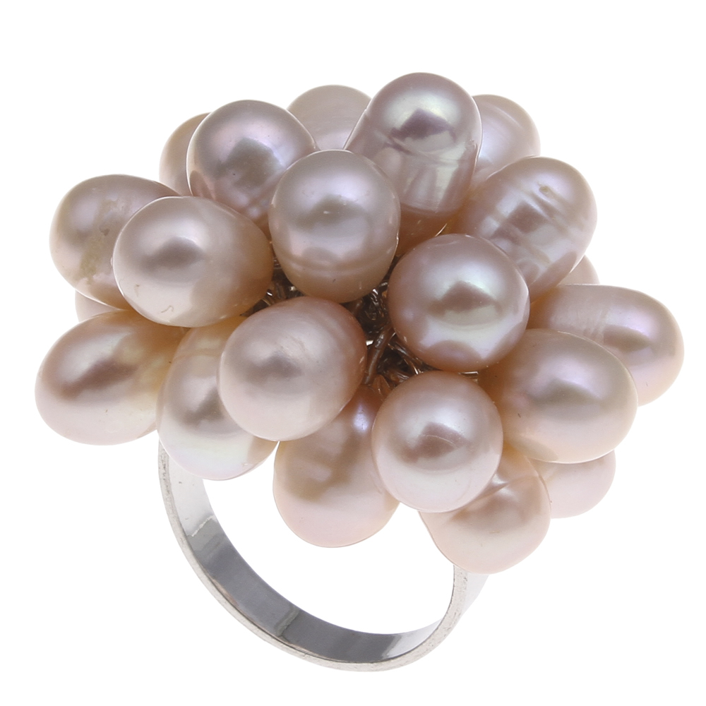 Freshwater Pearl Finger Ring with Brass Flower platinum color plated 6-7mm US Ring Sold By PC