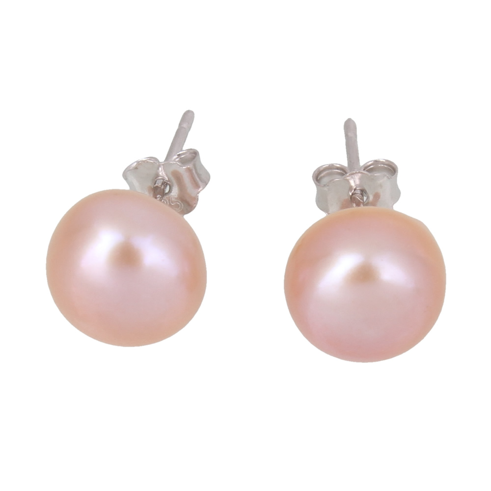 Freshwater Pearl Earrings 925 Sterling Silver with Freshwater Pearl real silver plated natural 9-9.5mm Sold By Pair