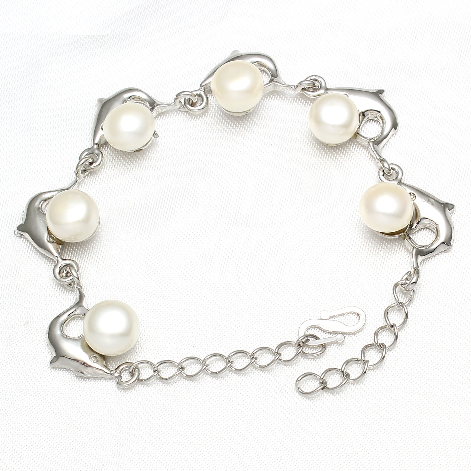 Freshwater Cultured Pearl Bracelet Freshwater Pearl with Zinc Alloy Dolphin platinum color plated for woman 8-9mmuff0c Sold Per Approx 6.5 Inch Strand