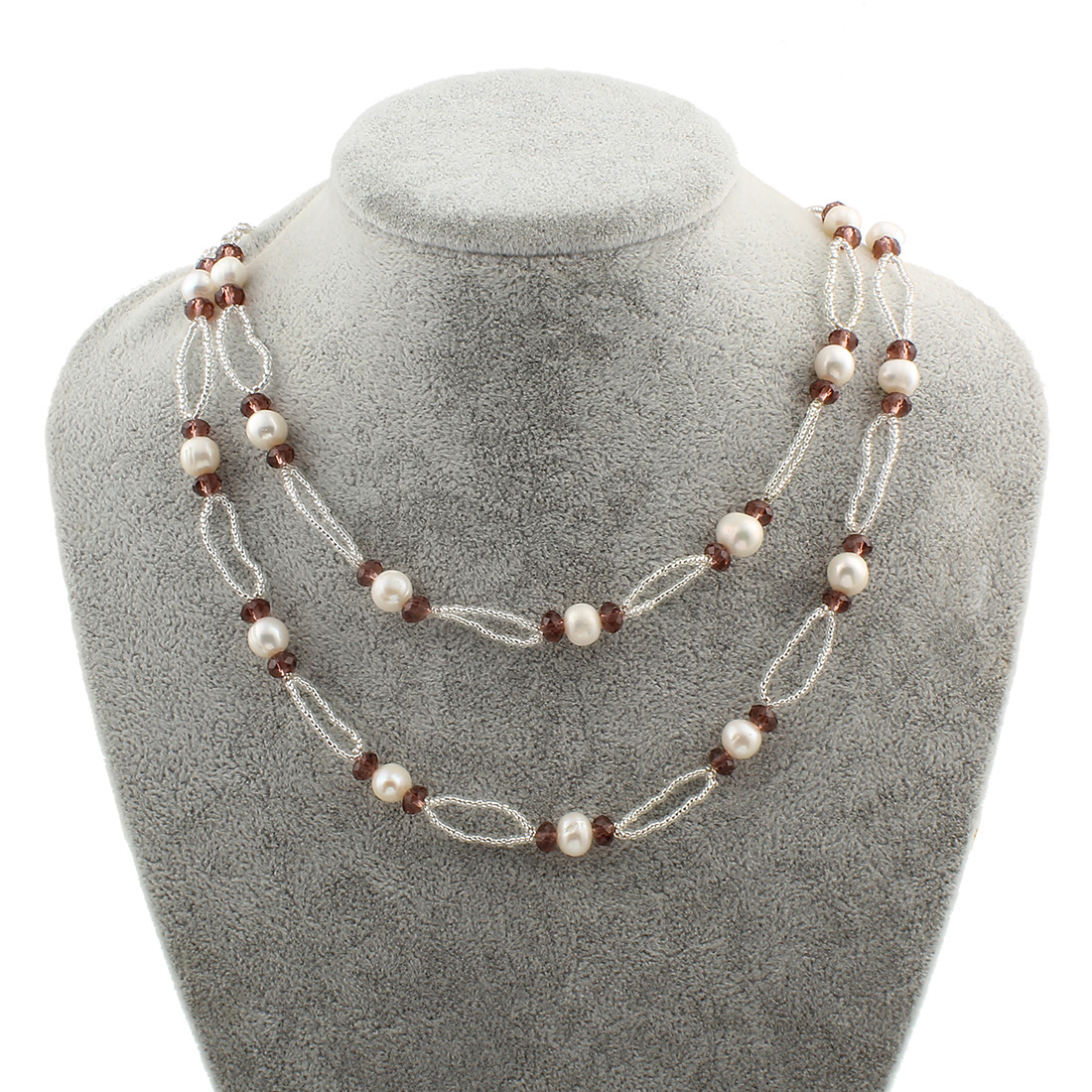 Freshwater Pearl Sweater Chain Necklace with Crystal & Glass Seed Beads Potato natural for woman & faceted 7-8mm Sold Per Approx 45.5 Inch Strand