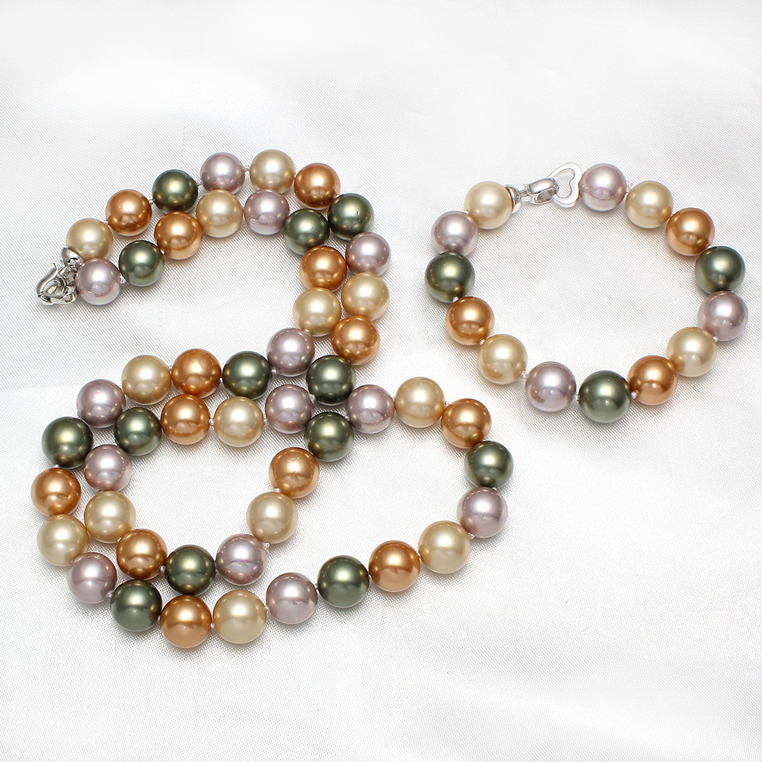 South Sea Shell šperky Soupravy, svetr řetěz náhrdelník & náramek, mosaz foldover zavírací, pro ženy, více barev na výběr, 12mm, Délka Cca 7.5 inch, Cca 27 inch, Prodáno By nastavit