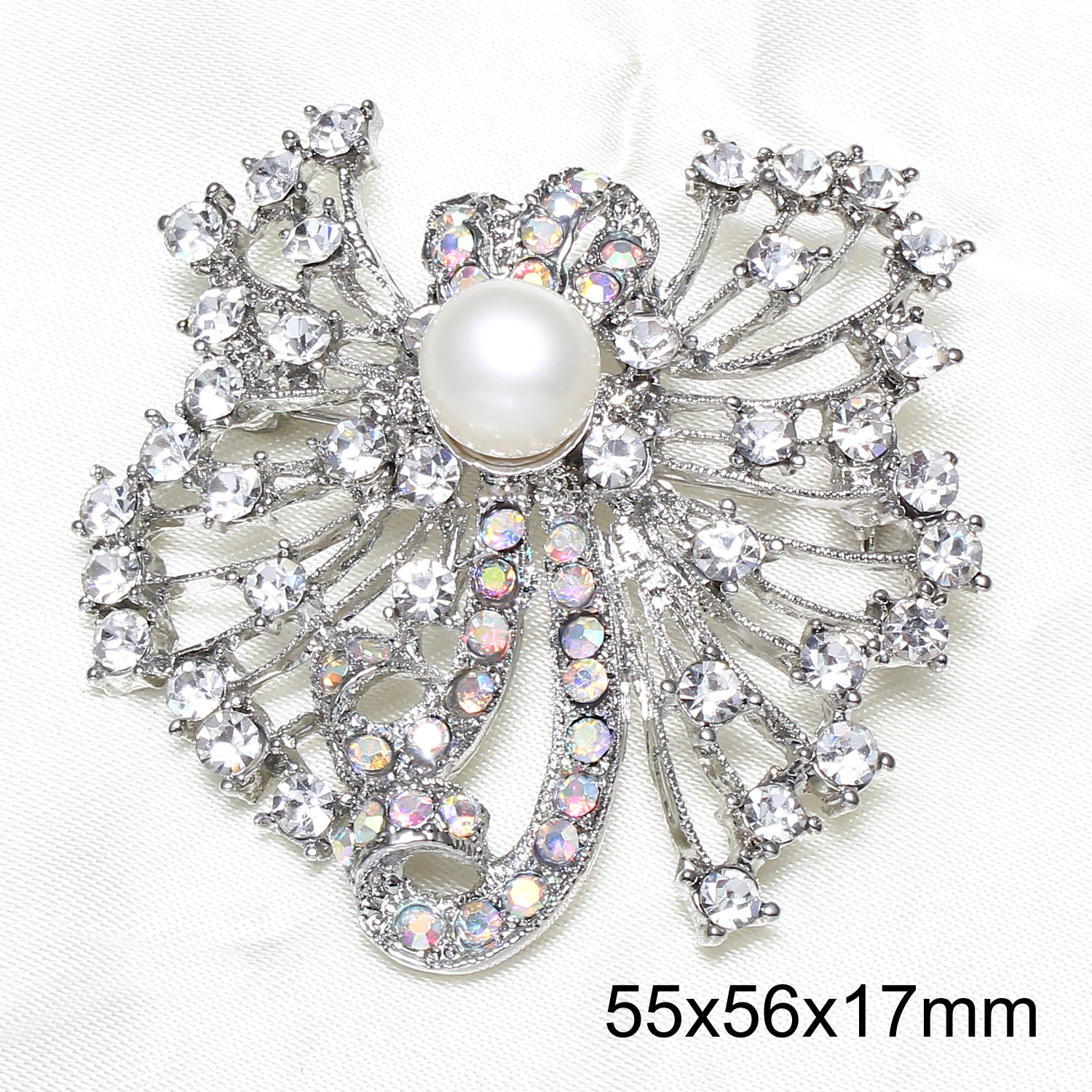 Brass Brooch with Freshwater Pearl platinum color plated & for woman & with rhinestone lead & cadmium free Sold By PC