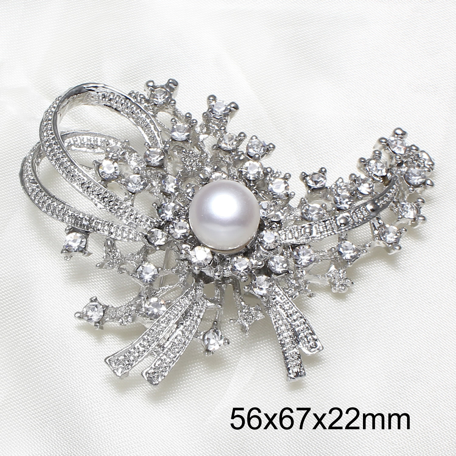 Brass Brooch with Freshwater Pearl platinum color plated & for woman & with rhinestone lead & cadmium free Sold By PC