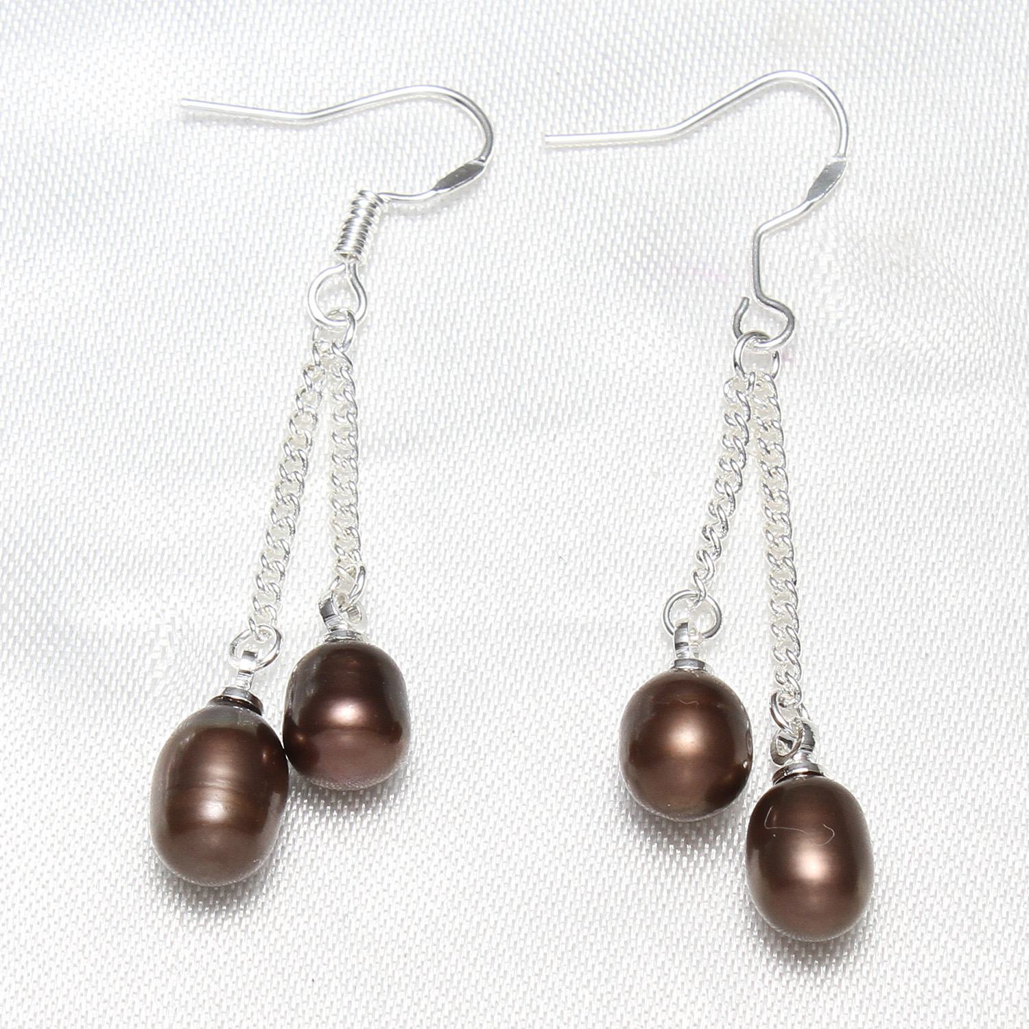 Freshwater Pearl Earrings brass earring hook Rice for woman 6-8mm 45mm Sold By Pair