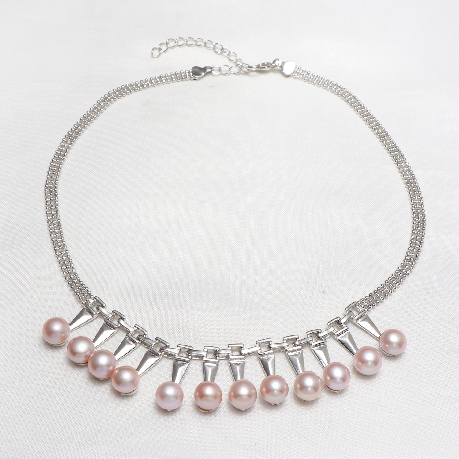 Sladkovodní Pearl mosaz řetěz náhrdelník, s mosaz řetěz, mosaz Karabinky, s 6cm extender řetězce, Brambor, barva stříbrná á, pro ženy, více barev na výběr, 8x7mm, Prodáno za Cca 14.9 inch Strand