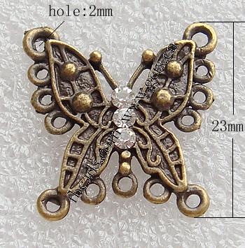 Metal Alloy Charm Connector, Butterfly, plated, 2/2 loop, more colors for choice, 23x23x2mm, Hole:Approx 2mm, Sold By PC