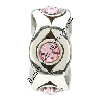 Rhinestone Zinc Alloy European Beads, Donut, plated, without troll & with rhinestone, more colors for choice, 10x10x5mm, Hole:Approx 4.2-4.5mm, Sold By PC