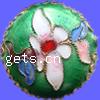 Filigree Cloisonne Beads, Flat Round, with flower pattern 