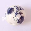 Blue and White Porcelain Beads, Round, hand drawing, white, 12mm 