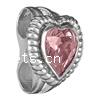 Rhinestone Zinc Alloy European Beads, Heart, plated, without troll & with rhinestone Approx 4.2-4.5mm 