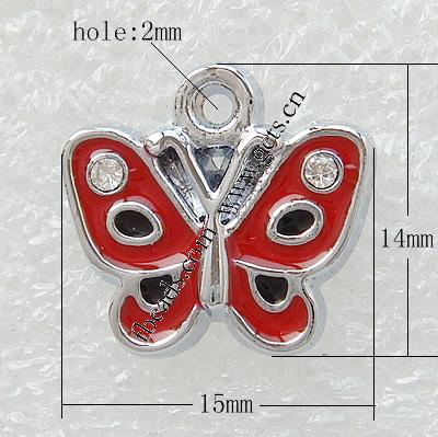Zinc Alloy Enamel Pendants, Butterfly, plated, more colors for choice, 14x15x2.5mm, Hole:Approx 2mm, Sold By PC
