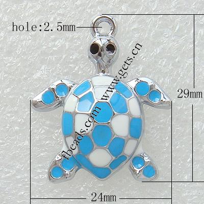 Zinc Alloy Enamel Pendants, Turtle, plated, more colors for choice, 29x24x5mm, Hole:Approx 2.5mm, Sold By PC