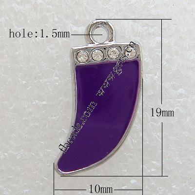Zinc Alloy Tool Pendants, Scabbard, plated, enamel & with rhinestone, more colors for choice, 19x10x2mm, Hole:Approx 1.5mm, Sold By PC