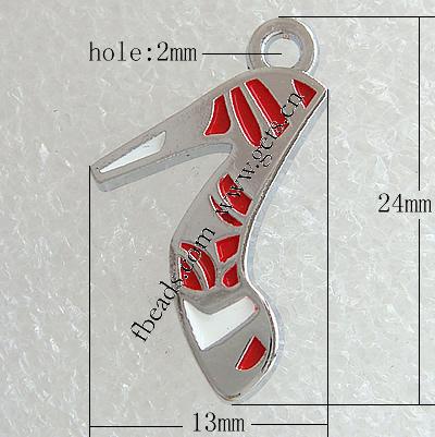 Zinc Alloy Shoes Pendants, with enamel, plated, enamel, more colors for choice, 24x13x2mm, Hole:Approx 2mm, Sold By PC