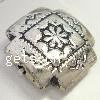 Plating Plastic Beads, Square, antique silver color plated, with flower pattern 
