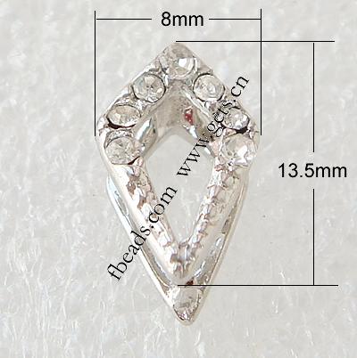 Brass Pinch Bail, Rhombus, plated, with rhinestone, more colors for choice, 8x13.5mm, Sold By PC