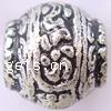 Plating Plastic Beads, Drum, antique silver color plated, with flower pattern Approx 4mm 