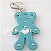 PU Leather Key Chain, with iron ring, Bear, platinum color plated, 32mm 