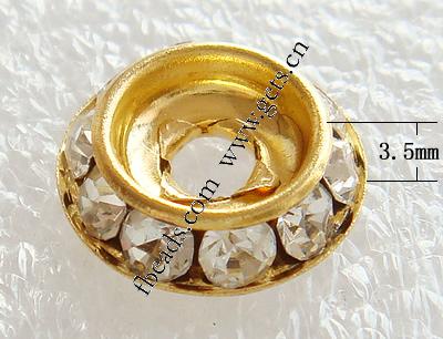 Rondelle Rhinestone Spacer, Brass, plated, with Mideast rhinestone, more colors for choice, 15x15x3.5mm, Hole:Approx 2.8mm, Sold By PC