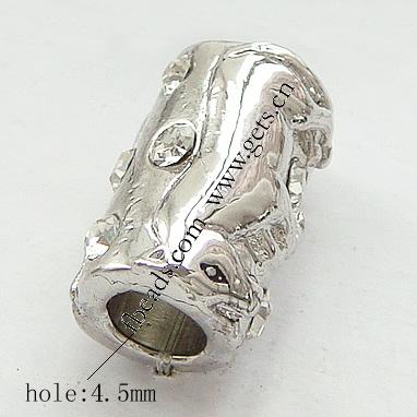 Rhinestone Zinc Alloy European Beads, Tube, plated, plating thickness more than 3μm & with Mideast rhinestone & without troll, more colors for choice, nickel free, 14x9mm, Hole:Approx 4.5mm, Sold By PC