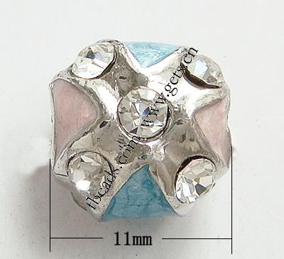 Gota de Europeo de aleación de zinc con esmalte, Rectángular, chapado, con diamantes de imitación de Mideast & agujero largo, más colores para la opción, libre de níquel, plomo & cadmio, 11x11mm, agujero:aproximado 4.5mm, Vendido por UD