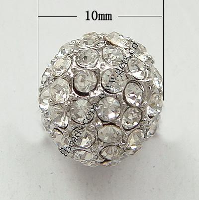 Rhinestone Zinc Alloy Beads, with Rhinestone, Round, plated, with Mideast rhinestone, more colors for choice, Hole:Approx 2mm, Sold By PC