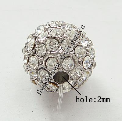 Strass Zinklegierung Perlen, rund, plattiert, mit Strass von Nahost, keine, frei von Nickel, Blei & Kadmium, 12x12mm, Bohrung:ca. 2mm, verkauft von PC