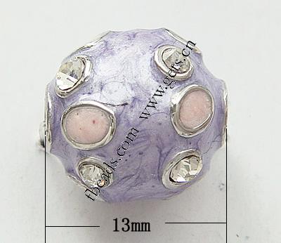 Enamel Zinc Alloy European Beads, Round, plated, with Mideast rhinestone, more colors for choice, 13x13mm, Hole:Approx 3mm, Sold By PC