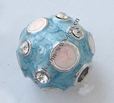 Rhinestone Zinc Alloy Beads, Round, plated, with Mideast rhinestone & enamel, more colors for choice, lead free, 13x13mm, Hole:Approx 3mm, Sold By PC