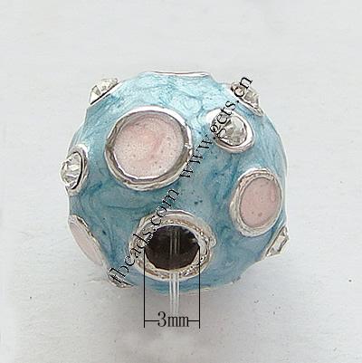 Rhinestone Zinc Alloy Beads, Round, plated, with Mideast rhinestone & enamel, more colors for choice, lead free, 13x13mm, Hole:Approx 3mm, Sold By PC