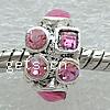 Rhinestone Zinc Alloy European Beads, plated, without troll & with rhinestone Approx 4.5mm 