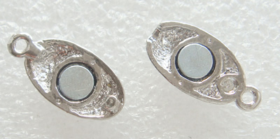 Zinklegierung Magnetverschluss, oval, plattiert, plattierte Dicke über 3μm & mit Strass von Nahost & Einzelstrang, keine, 16x8x8mm, Bohrung:ca. 1.5mm, verkauft von PC