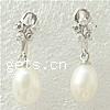 Freshwater Pearl Drop Earring, sterling silver post pin, plated, with rhinestone Inch 