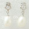 Freshwater Pearl Drop Earring, sterling silver post pin, plated, with rhinestone .8 Inch 