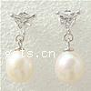 Freshwater Pearl Drop Earring, sterling silver post pin, plated, with cubic zirconia .7 Inch 