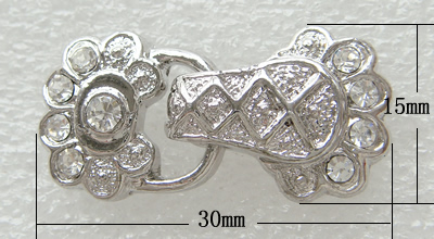Zinc Alloy Magnetic Clasp, plated, with rhinestone, more colors for choice, 30x15x6.5mm, Hole:Approx 1.5mm, Sold By PC