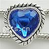 Rhinestone Zinc Alloy European Beads, Heart, plated, without troll & with rhinestone & double-hole Approx 4.5mm 