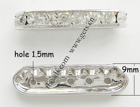 Bridge Rhinestone Spacer, Brass, Rectangle, plated, with rhinestone, more colors for choice, 35x9x5mm, Hole:Approx 1.5mm, Sold By PC
