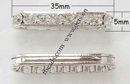 Moda Puente Rhinestone Spacer, metal, Rectángular, chapado, con diamantes de imitación, más colores para la opción, 35x9x5mm, agujero:aproximado 1.5mm, Vendido por UD