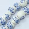 Europa Porzellan Perlen , rund, Kunstdruck, ohne troll, blau, 12mm, Bohrung:ca. 6mm, verkauft von PC