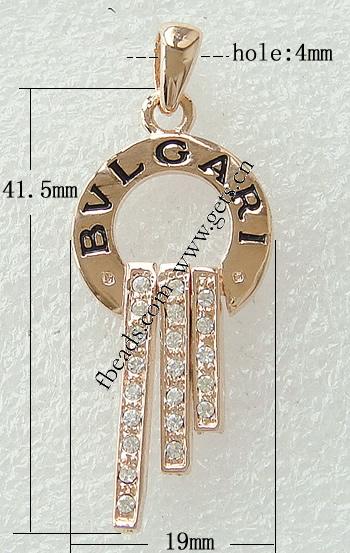 Zinc Alloy Rhinestone Pendants, Donut, plated, with rhinestone, more colors for choice, 41.5x19x3mm, Hole:Approx 4mm, Sold By PC