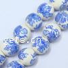 Decal Porcelain Beads, Round, with flower pattern, white, 12mm 