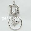 Zinc Alloy Rhinestone Pendants, Letter D, plated, with rhinestone Approx 4.5mm 